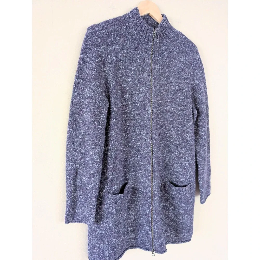 J.Jill Wool Alpaca Blend Full Zip Long Cardigan Purple Marled L‎ Lagenlook Boho